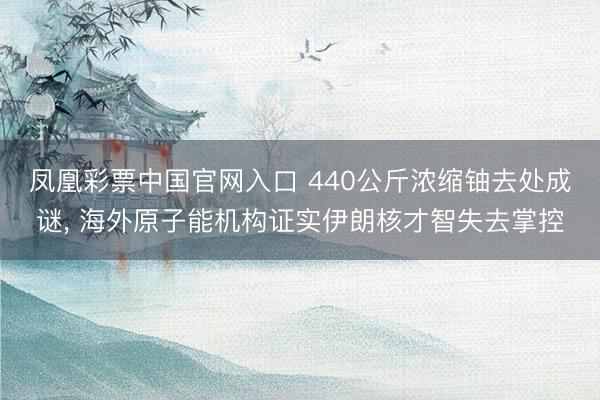 凤凰彩票中国官网入口 440公斤浓缩铀去处成谜, 海外原子能机构证实伊朗核才智失去掌控