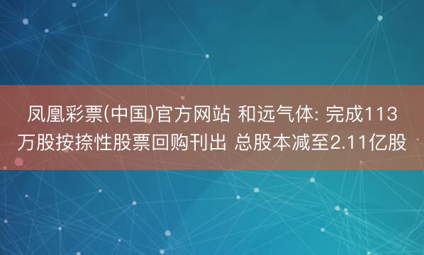 凤凰彩票(中国)官方网站 和远气体: 完成113万股按捺性股票回购刊出 总股本减至2.11亿股