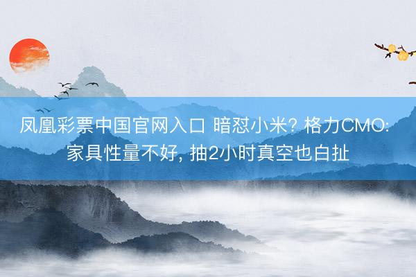 凤凰彩票中国官网入口 暗怼小米? 格力CMO: 家具性量不好， 抽2小时真空也白扯